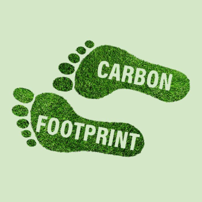 Footprints with one foot saying 'Carbon' and the other saying 'Footprint'.